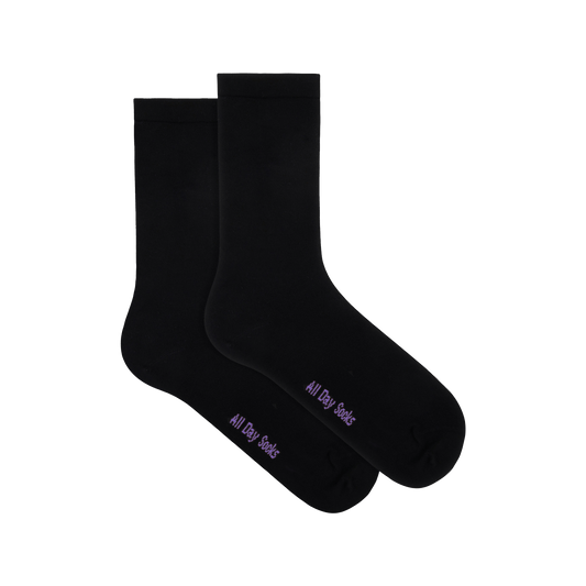 Underworks Women's All Day Socks Fine Crew Black 2pk