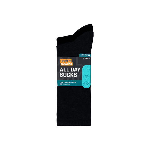 All Day Socks Men's Fine Crew Black 2pk All Day Socks Men's Fine Crew Black 2pk