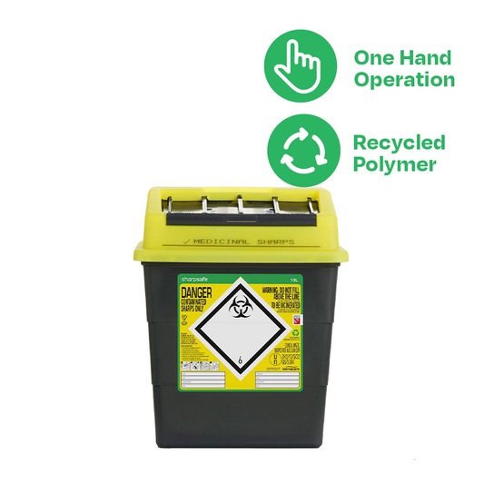 Sharpsafe 13 Litre Yellow Lid Recycled Polymer Container