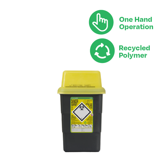 Sharpsafe 1.8 Litre Yellow Lid Recycled Polymer Container