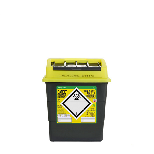 Sharpsafe 13 Litre Yellow Lid Recycled Polymer Container