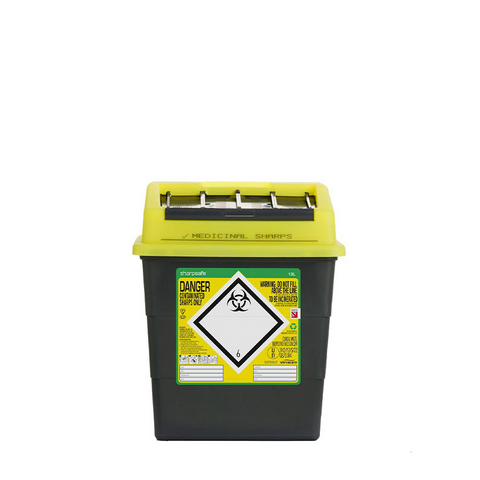 Sharpsafe 13 Litre Yellow Lid Recycled Polymer Container Sharpsafe 13 Litre Yellow Lid Recycled Polymer Container