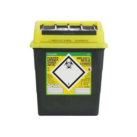 Sharpsafe 13 Litre Yellow Lid Recycled Polymer Container Sharpsafe 13 Litre Yellow Lid Recycled Polymer Container