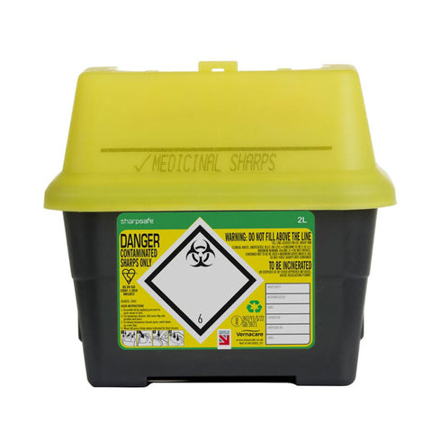 Sharpsafe 2 Litre Yellow Lid Recycled Polymer Container Sharpsafe 2 Litre Yellow Lid Recycled Polymer Container