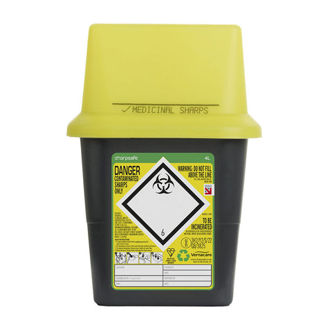 Sharpsafe 4 Litre Yellow Lid Recycled Polymer Container Sharpsafe 4 Litre Yellow Lid Recycled Polymer Container