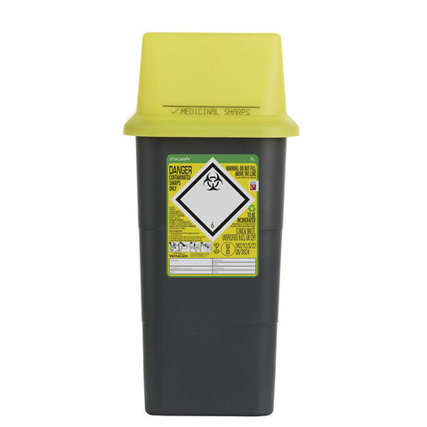 Sharpsafe 7 Litre Yellow Lid Recycled Polymer Container Sharpsafe 7 Litre Yellow Lid Recycled Polymer Container