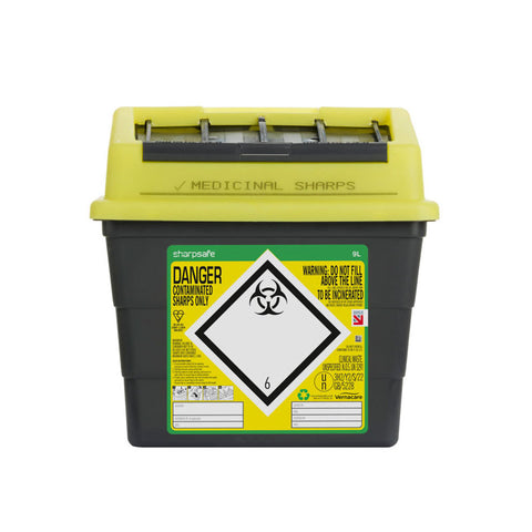Sharpsafe 9 Litre Yellow Lid Recycled Polymer Container Sharpsafe 9 Litre Yellow Lid Recycled Polymer Container