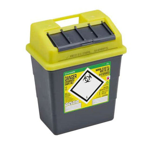 Sharpsafe 13 Litre Yellow Lid Recycled Polymer Container Sharpsafe 13 Litre Yellow Lid Recycled Polymer Container