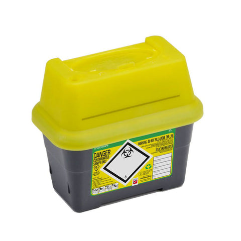 Sharpsafe 2 Litre Yellow Lid Recycled Polymer Container Sharpsafe 2 Litre Yellow Lid Recycled Polymer Container