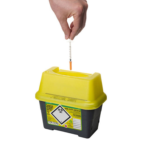 Sharpsafe 2 Litre Yellow Lid Recycled Polymer Container Sharpsafe 2 Litre Yellow Lid Recycled Polymer Container