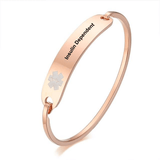 Insulin Dependent Diabetes Medical Alert Bangle: in rose gold coloured stainless steel to fit 19cm wrist