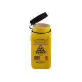 FITTANK yellow sharps container with black screw top. It has a 1.2L capacity to safely store medical sharps waste.s.