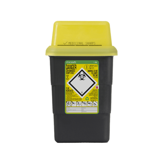 Sharpsafe 1.8 Litre Yellow Lid Recycled Polymer Container