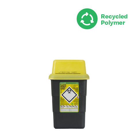 Sharpsafe 1.8 Litre Yellow Lid Recycled Polymer Container