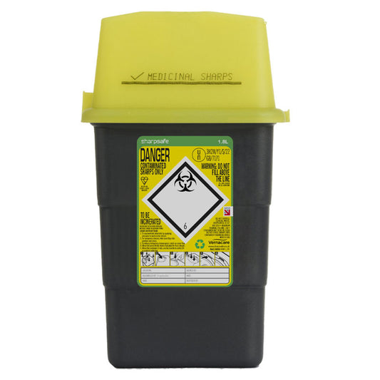 Sharpsafe 1.8 Litre Yellow Lid Recycled Polymer Container