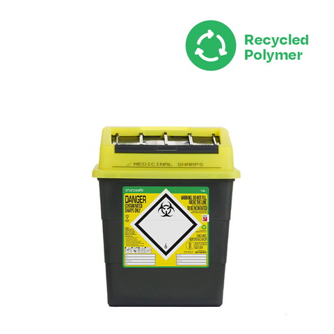 Sharpsafe 13 Litre Yellow Lid Recycled Polymer Container