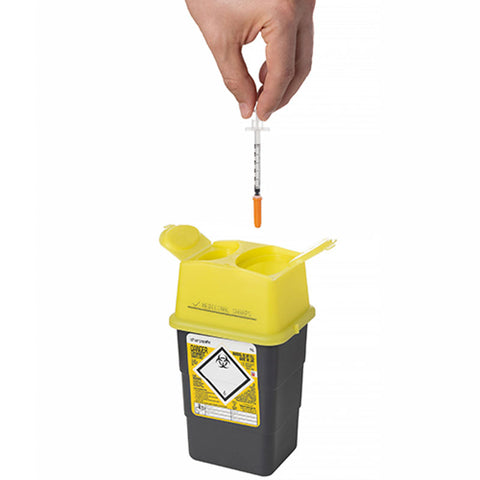 Sharpsafe 1 Litre Yellow Lid Recycled Polymer Container