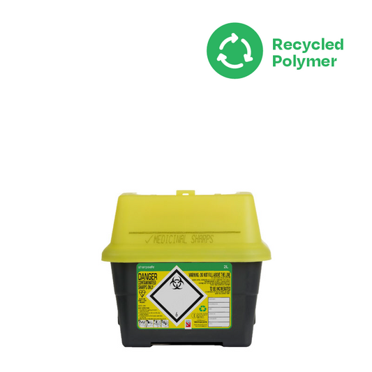 Sharpsafe 2 Litre Yellow Lid Recycled Polymer Container