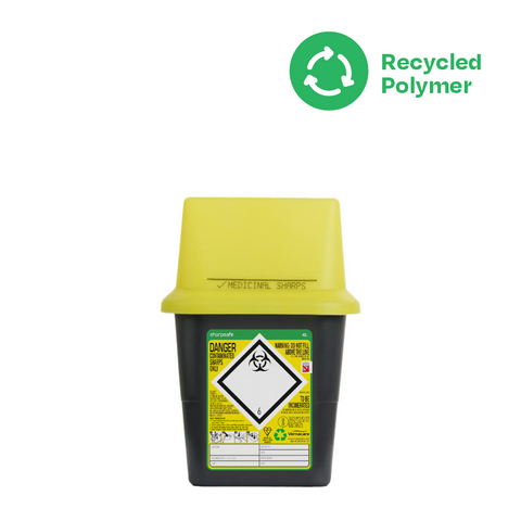 Sharpsafe 4 Litre Yellow Lid Recycled Polymer Container