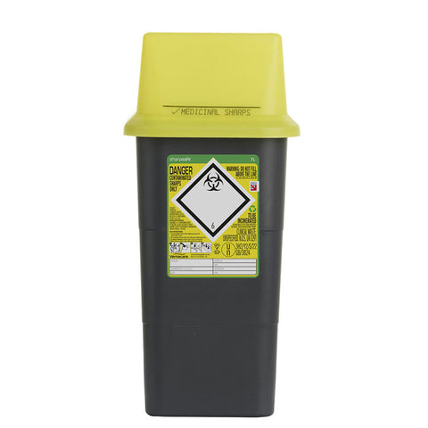 Sharpsafe 7 Litre Yellow Lid Recycled Polymer Container