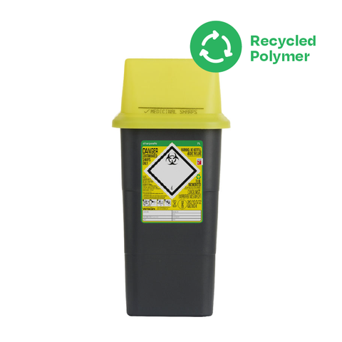 Sharpsafe 7 Litre Yellow Lid Recycled Polymer Container