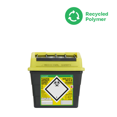 Sharpsafe 9 Litre Yellow Lid Recycled Polymer Container