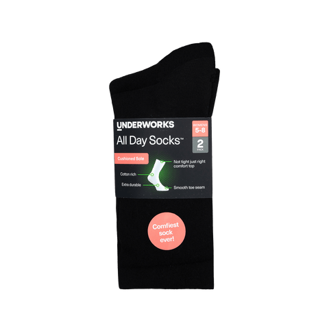 Underworks Women's All Day Socks Cushioned Crew 2pk