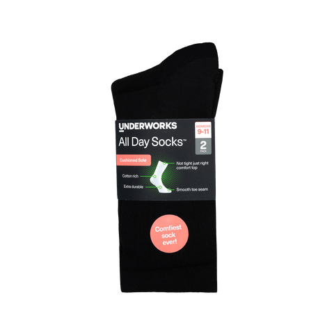 Underworks Women's All Day Socks Cushioned Crew 2pk