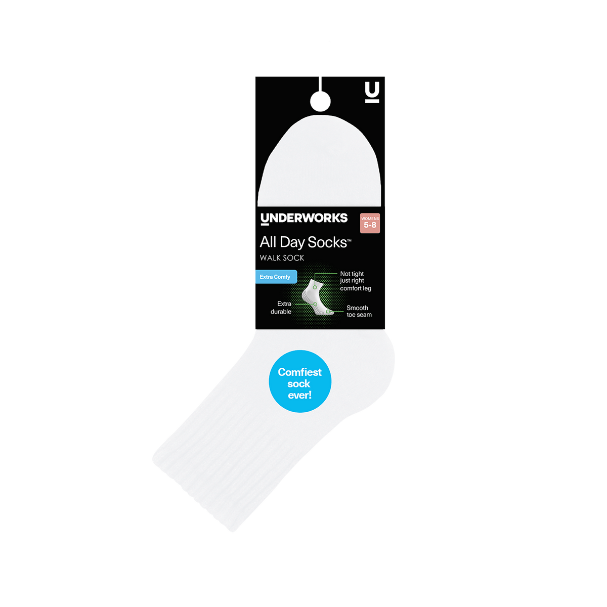 Underworks Women's All Day Socks Mid Crew Walk