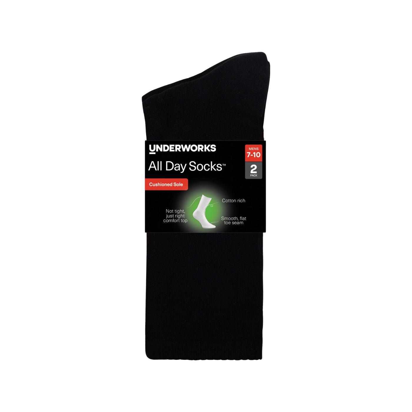 Underworks Men's All Day Socks Cushioned Crew Plain 2pk