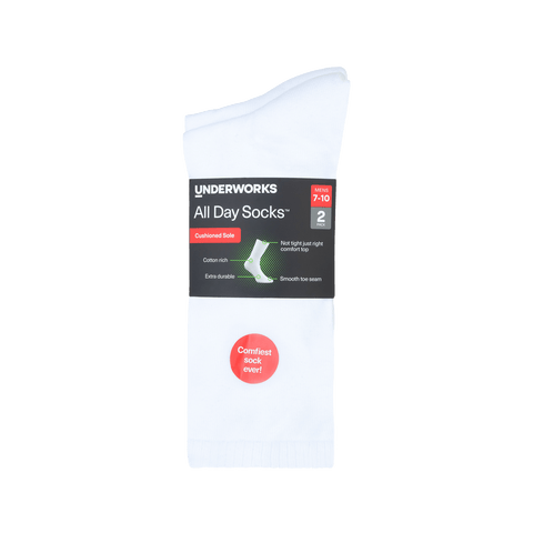 Underworks Men's All Day Socks Cushioned Crew Plain 2pk