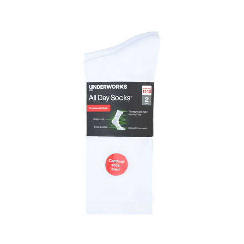 Underworks Men's All Day Socks Cushioned Crew Plain 2pk