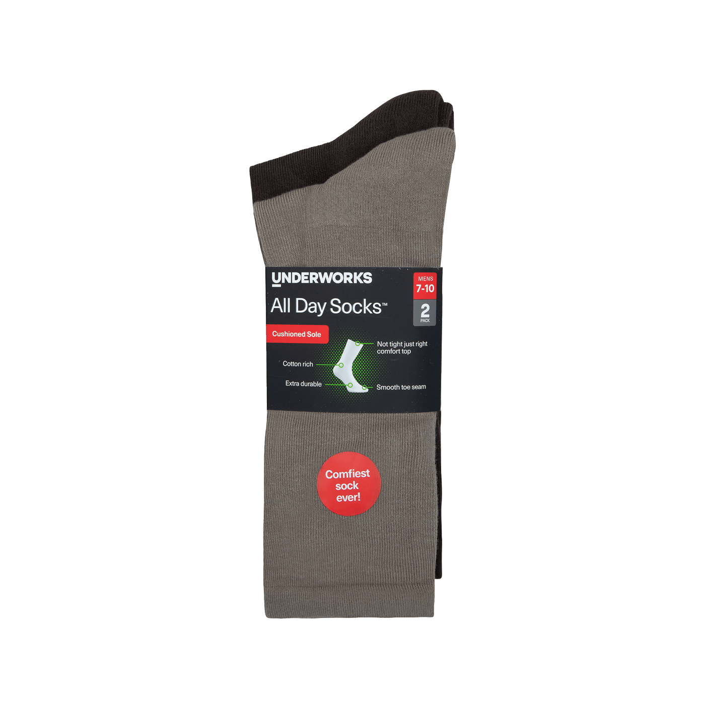 Underworks Men's All Day Socks Cushioned Crew 2pk