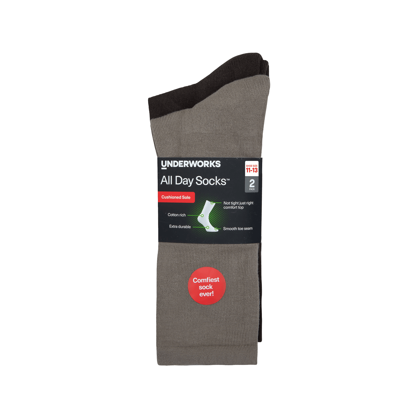 Underworks Cushion Crew Socks All Day Socks 2 Pack - Diabetes Shop