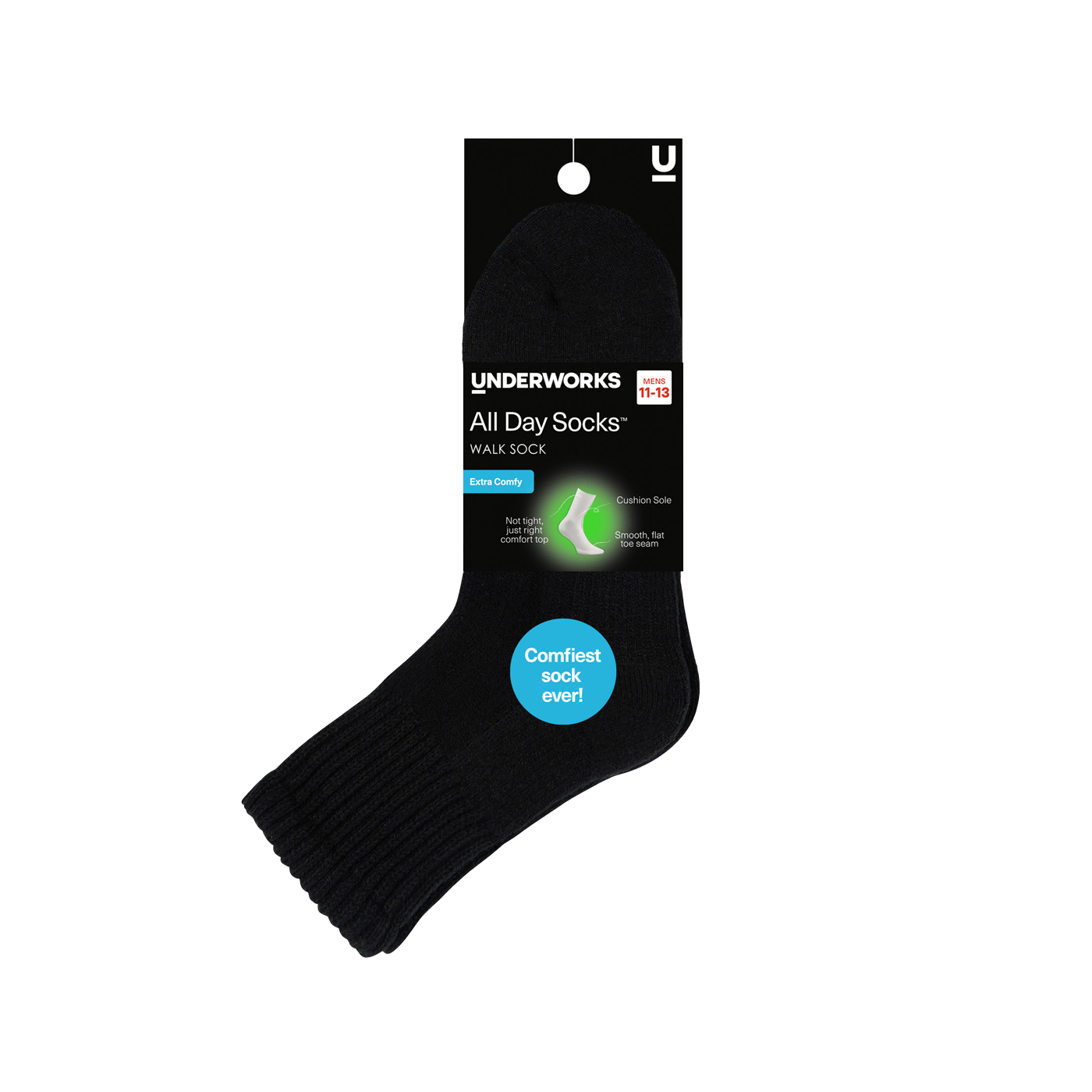 Underworks Men's All Day Socks Mid Crew Walk