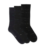 Underworks Men's All Day Socks. Black sock with small horizontal abstract lines pattern.