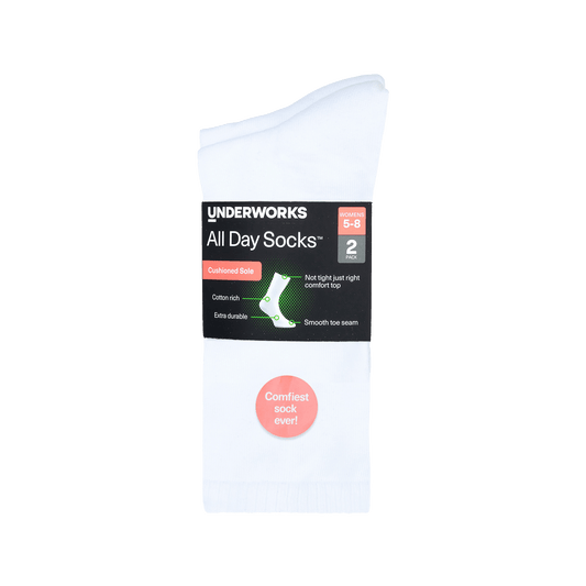 Underworks Women's All Day Socks Cushioned Crew Plain 2pk