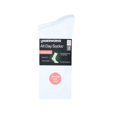 Underworks Women's All Day Socks Cushioned Crew Plain 2pk