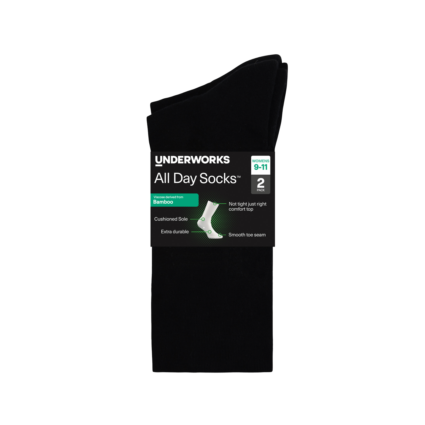 Underworks Women's All Day Socks Bamboo Crew 2pk