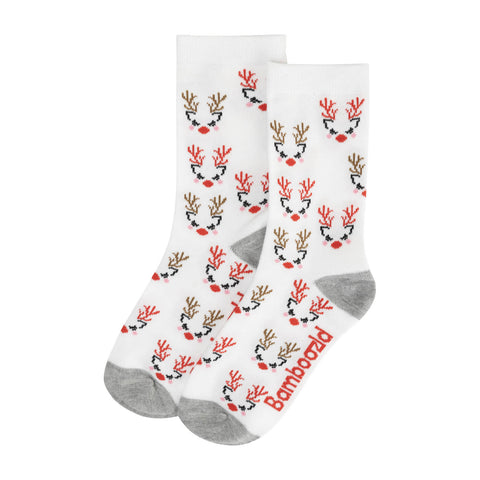 Kids reindeer faces bamboo sock