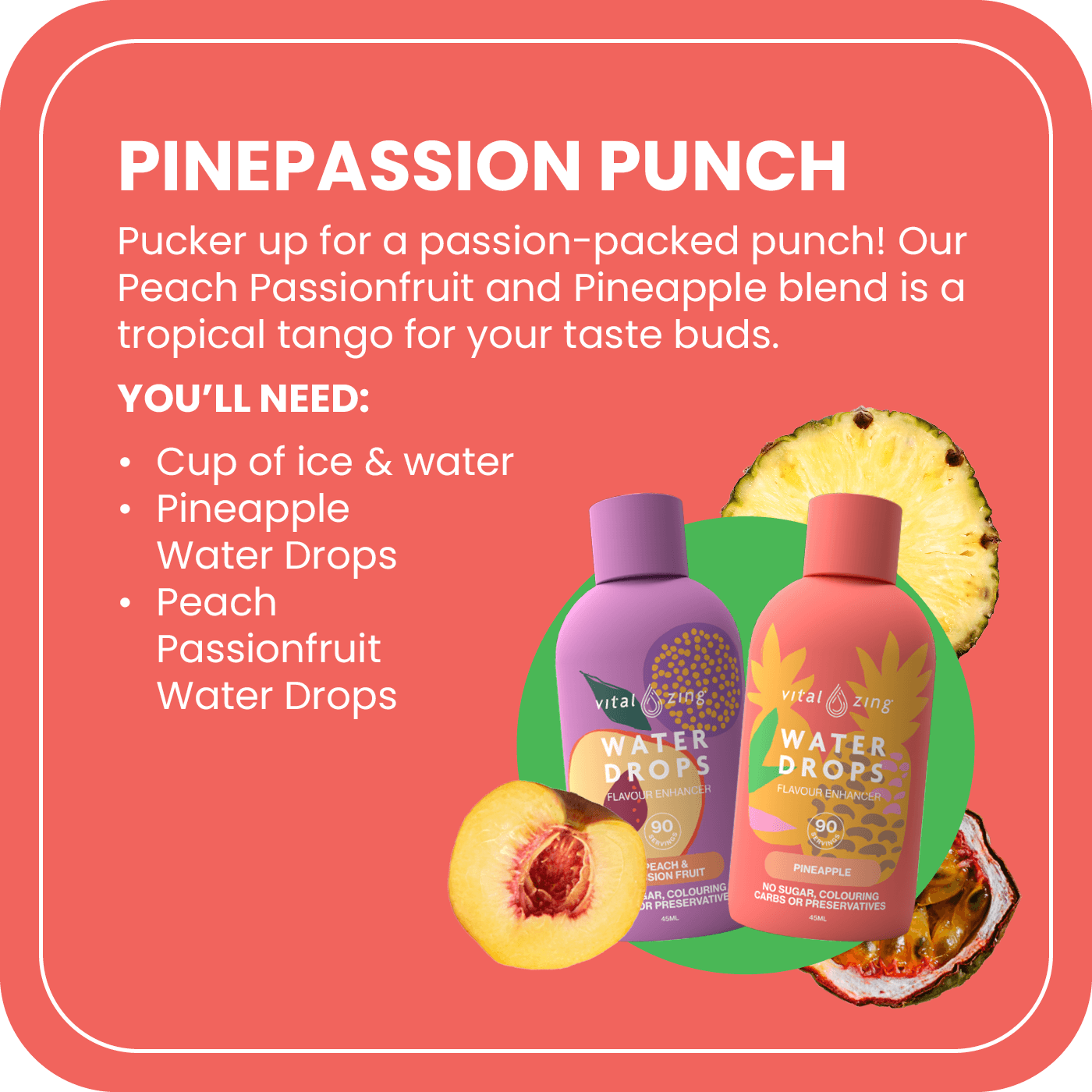 Vital Zing Water Drops Peach & Passionfruit 45ml