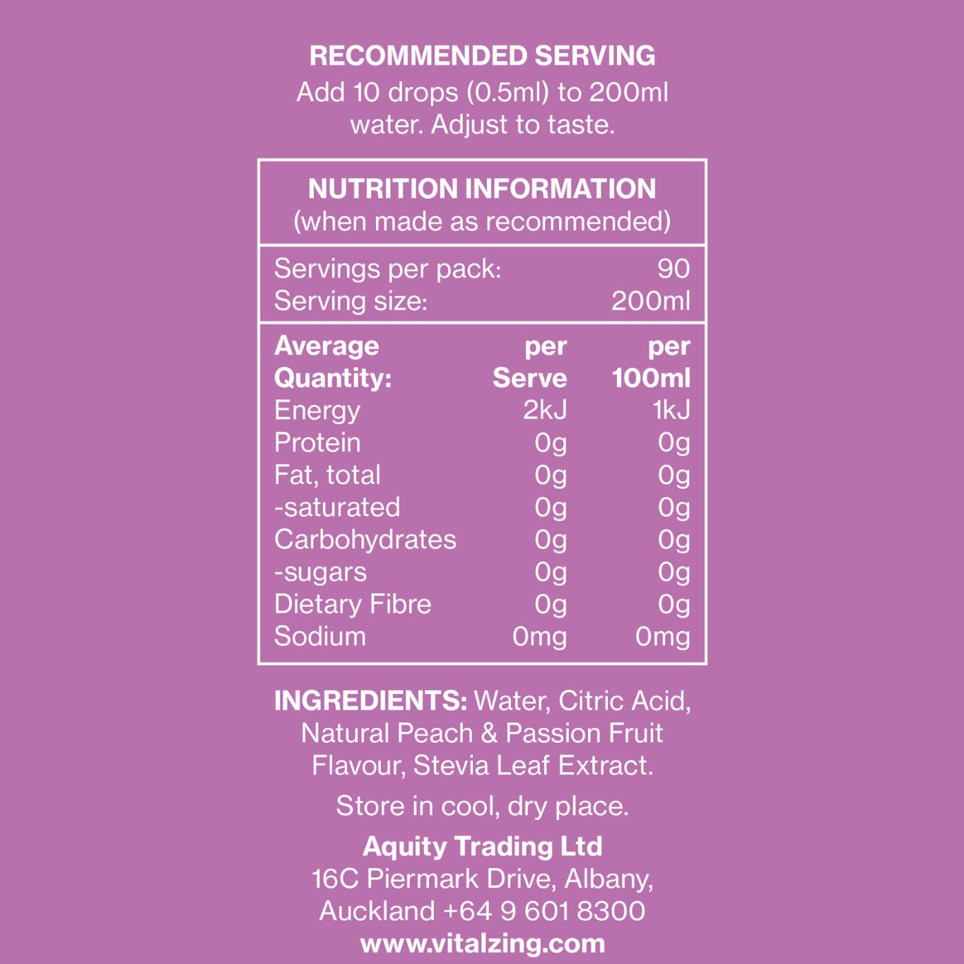 Vital Zing Water Drops Peach & Passionfruit 45ml