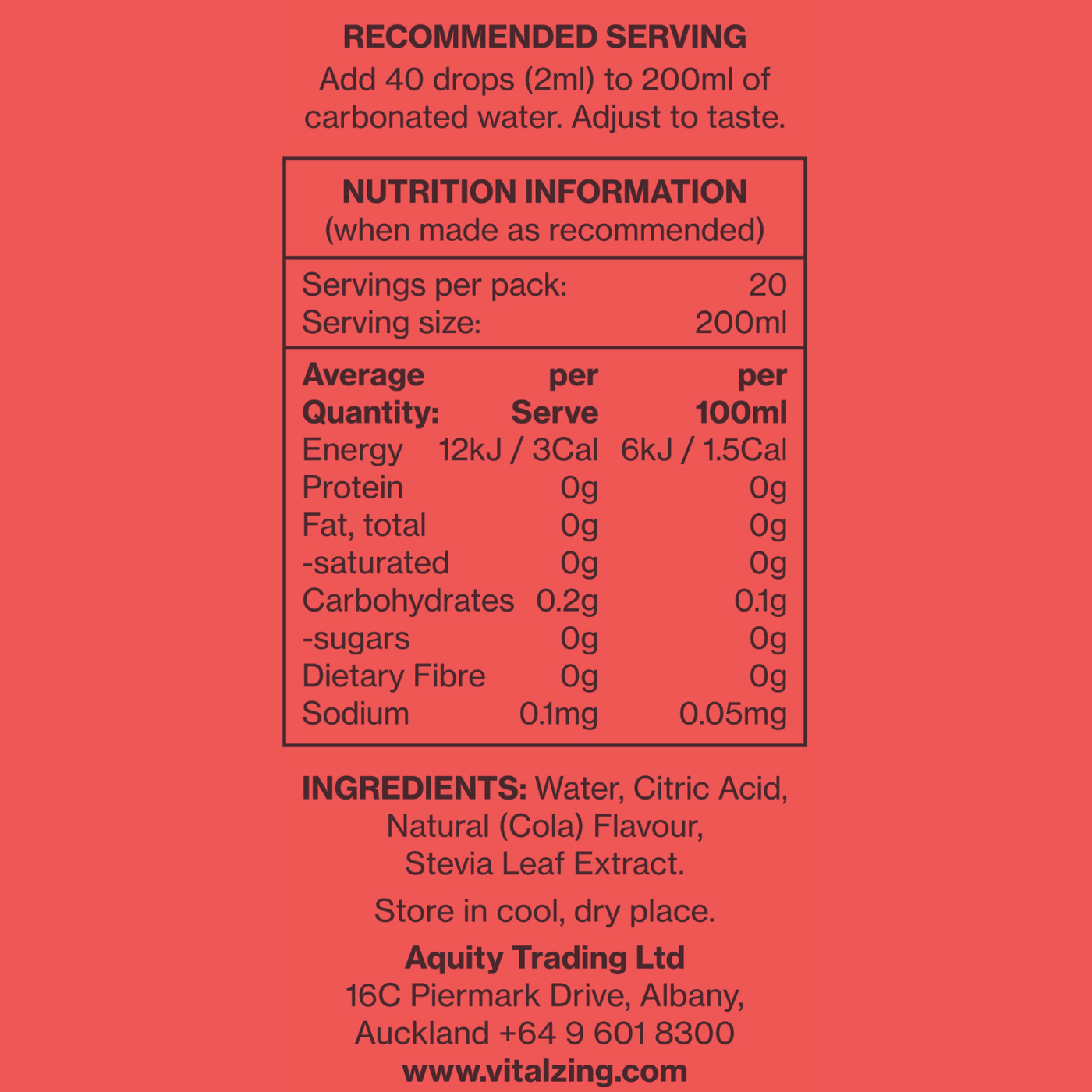 Vital Zing Soda Drops Vital Cola 40ml