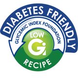 Diabetes Friendly badge. Awarded by Glycemic Index Foundation and certifying the recipes in the 'Low GI Diet Handbook' are low GI.