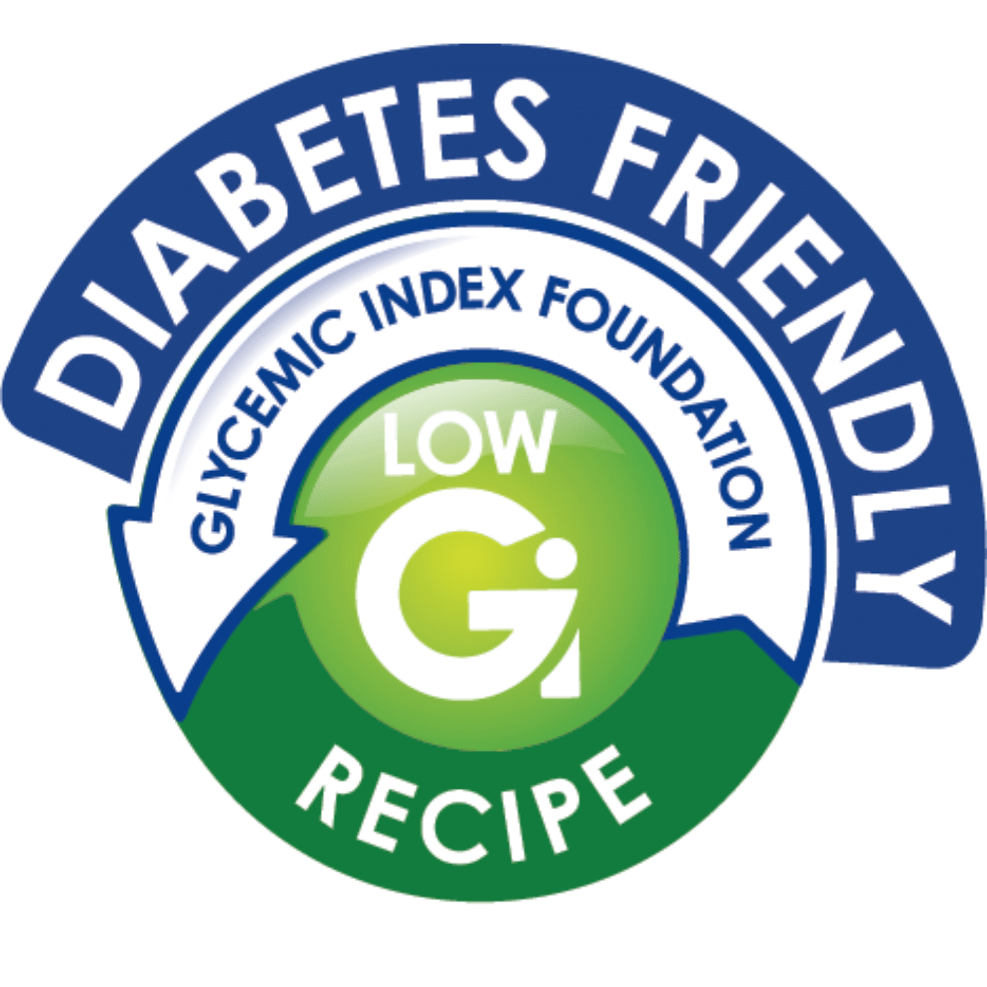 Diabetes Friendly badge. Awarded by Glycemic Index Foundation and certifying the recipes in the 'Low GI Diet Shoppers Guide' are low GI.