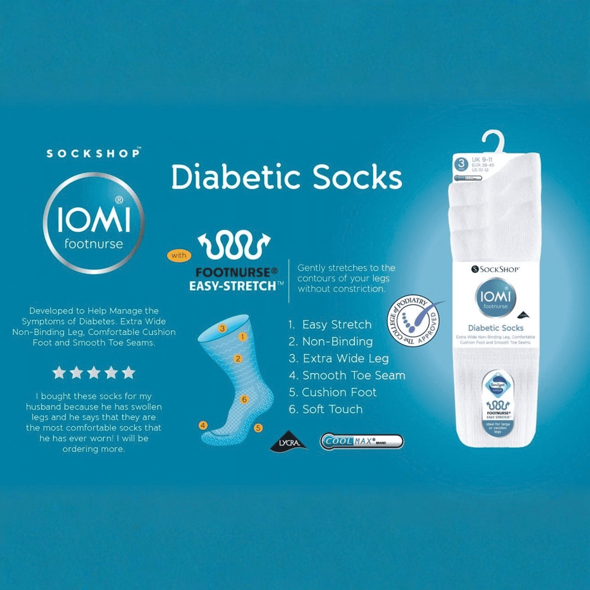 IOMI FOOTNURSE Bamboo Blend Cushion Foot Diabetes Socks 3pk