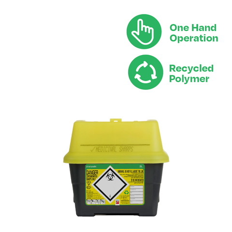 Sharpsafe 2 Litre Yellow Lid Recycled Polymer Container