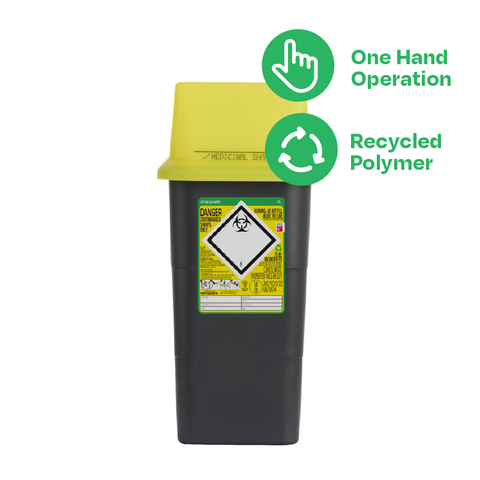 Sharpsafe 7 Litre Yellow Lid Recycled Polymer Container