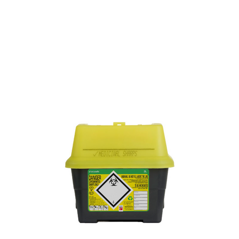 Sharpsafe 2 Litre Yellow Lid Recycled Polymer Container