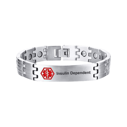 Medical ID Stainless Steel Linked Bracelet Insulin Dependent